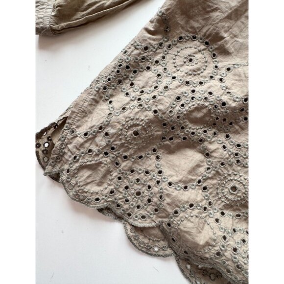 HANA SAN Ornella Olive Green Cotton Voile Eyelet Tunic Blouse, Size 38/S - Picture 11 of 16